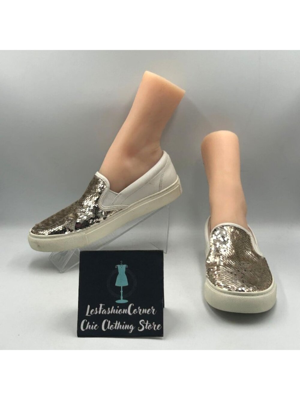 Tory Burch Women's Gold Sequin Leather Carter Slip-On Sneakers Size 8M 3798